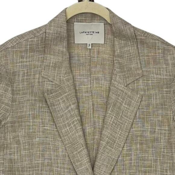 LAFAYETTE 148 NEW YORK One Button Blazer Jacket Beige Linen Belted Size XL - Picture 3 of 11